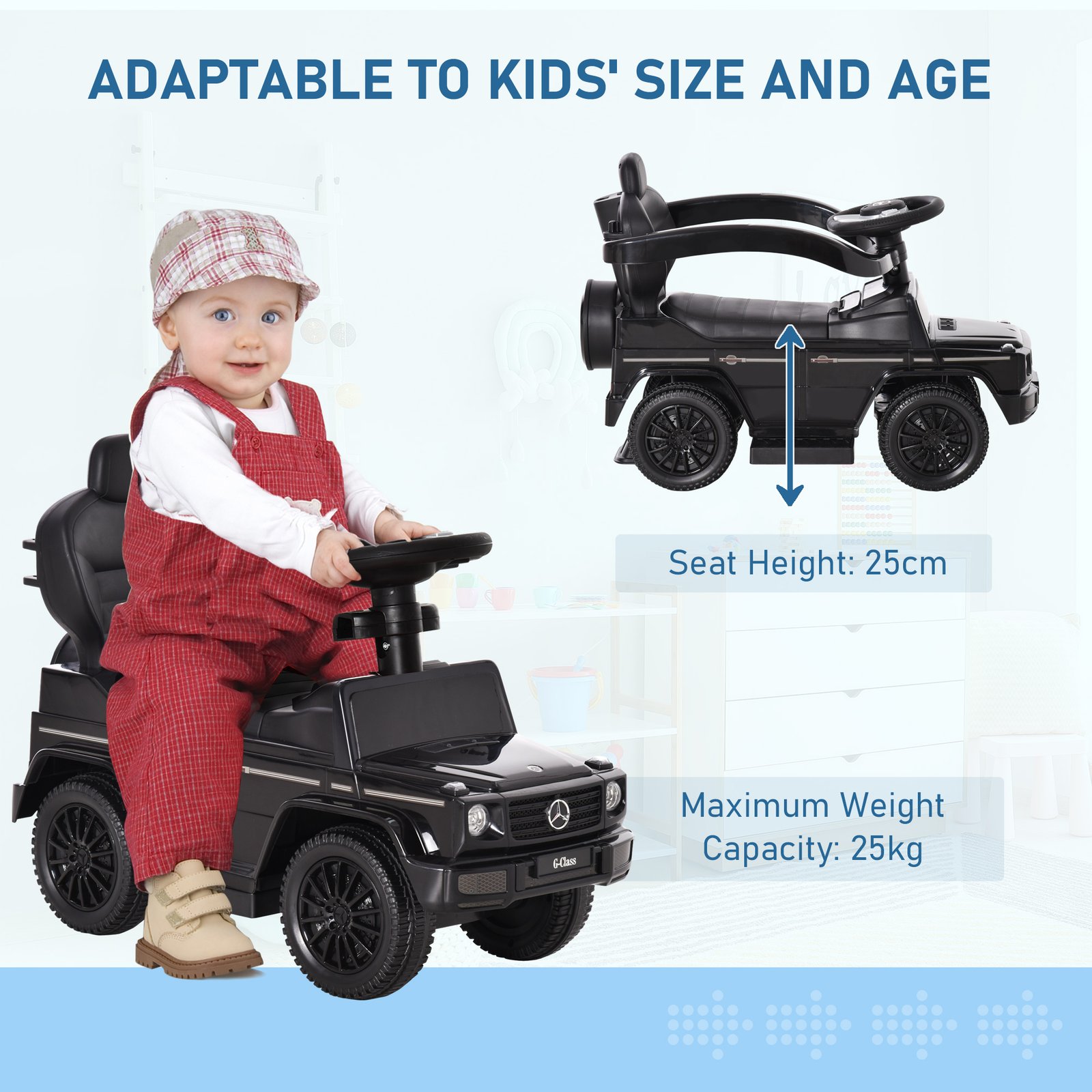HOMCOM 3 in 1 Kids Children Ride on Push Car Toddler Sliding Car G350 Licensed Walker Foot to Floor Slider Push-Along with Horn Steering Wheel NO POWER Manual, Black - Image 7