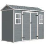 Outsunny 8 x 4 ft Plastic Garden Shed, Wood-Effect Outdoor Storage Shed with Floor, Windows, Lockable Doors and Vents, Light Grey Outsunny 8 x 4 ft Plastic Garden Shed, Wood-Effect Outdoor Storage Shed with Floor, Windows, Lockable Doors and Vents, Light Grey