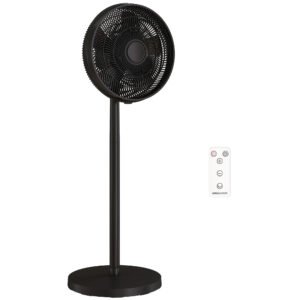 HOMCOM 40 cm Standing Fan, Cooling Floor Fan with 80° Oscillating, Adjustable Tilt and Height, 4 Speed, Remote Control, Black
