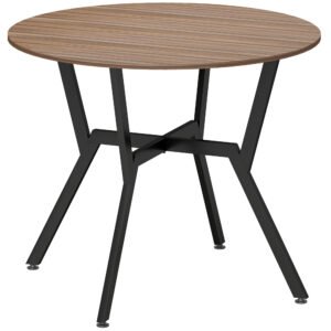 HOMCOM Dining Table, Round Kitchen Table with Black Legs, Anti-slip Foot Pads for Living Room, Dining Room 90 x 76 cm, Brown