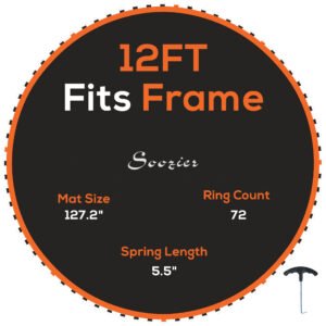 SPORTNOW Replacement Trampoline Mat with Spring Pull Tool, 72 V-Hooks, for 12ft Trampoline using 14cm Springs, Orange