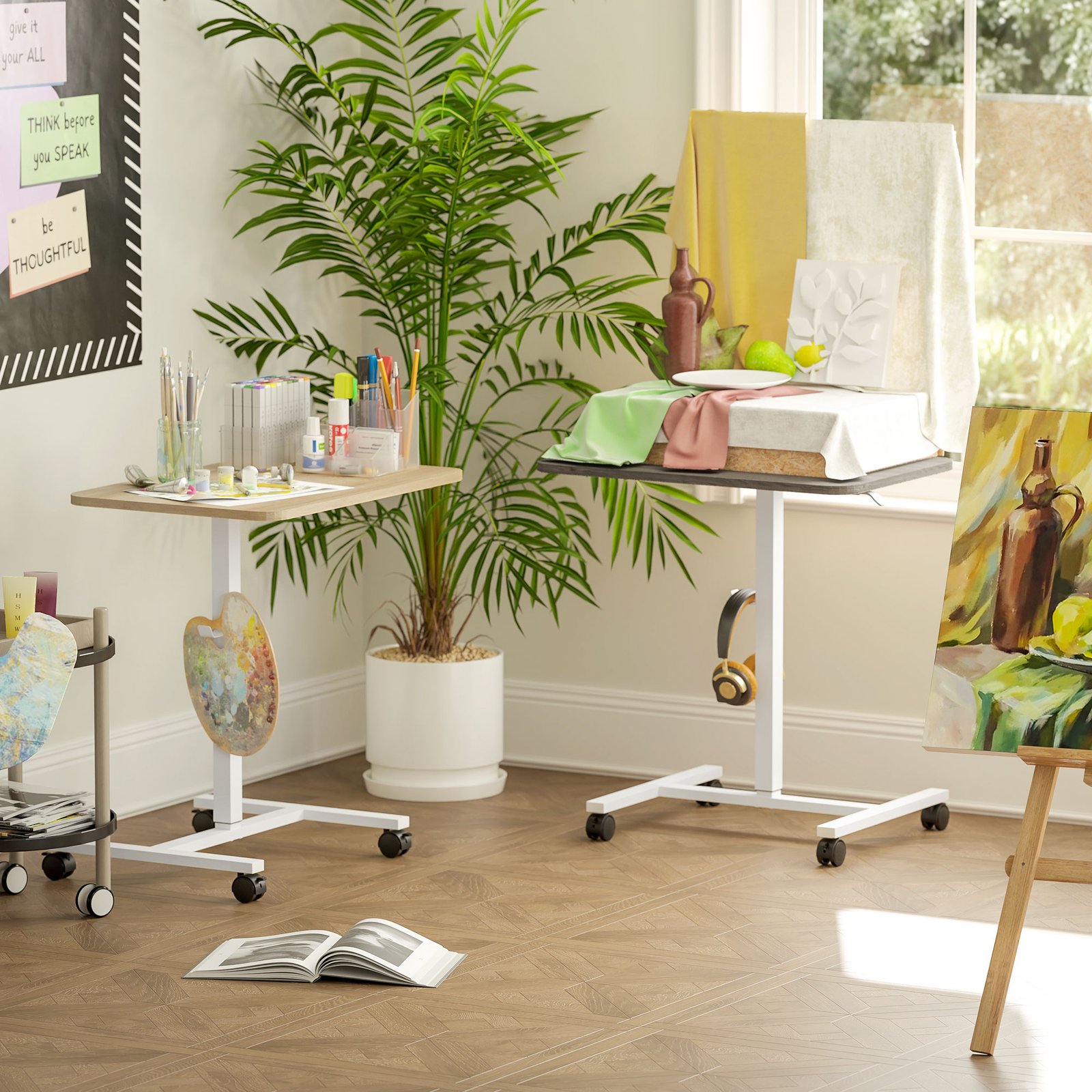 HOMCOM 75-115cm Manual Adjustable Sit-To-Stand Desk - White/Wood-Effect - Image 9