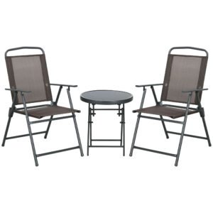 Outsunny Three-Piece Garden Seat Set, with Glass-Top Table - Brown