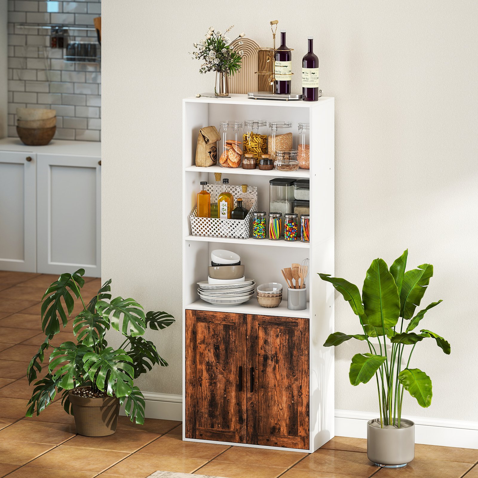 HOMCOM 5-Tier Bookcase with Adjustable Shelf - Rustic Brown - Image 9
