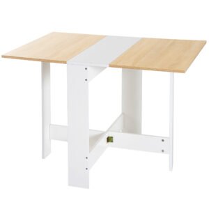 HOMCOM Folding Dining Table, Space-Saving Drop Leaf Kitchen Table for 4-6 People, Multi-functional Desk for Small Space, Flat & Studio, Modern Breakfast Table, Oak and White
