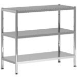 HOMCOM 3-Tier Bakers Rack with Storage, Stainless Steel Microwave Stand with Adjustable Shelves for Small Spaces, Kitchen Storage Unit for Spices, Pots and Pans, Silver Tone HOMCOM 3-Tier Bakers Rack with Storage, Stainless Steel Microwave Stand with Adjustable Shelves for Small Spaces, Kitchen Storage Unit for Spices, Pots and Pans, Silver Tone