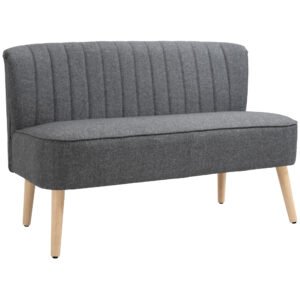 HOMCOM 117cm Loveseat Sofa Upholstered Small 2 Seater Sofa with Thick Padded Seat and Rubber Wood Legs, Grey