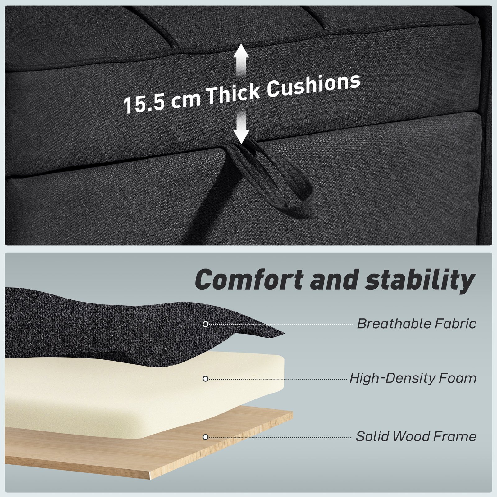 HOMCOM 3-in-1 Single Sofa Bed, Convertible Sleeper Chair Bed - Black - Image 7