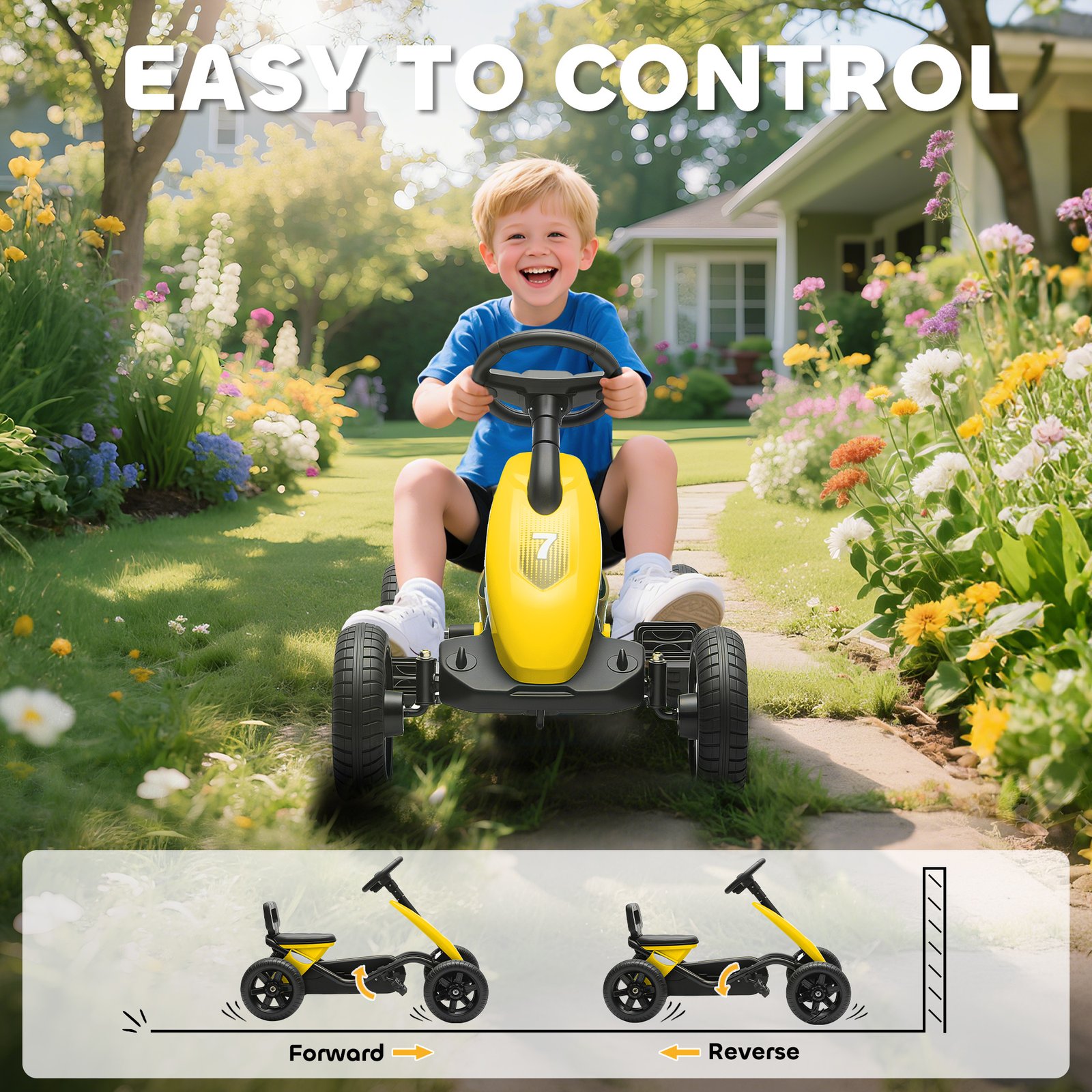 AIYAPLAY Pedal Go Kart for Kids 2-5 Years, with Silent EVA Wheels, Metal Frame, Yellow - Image 6