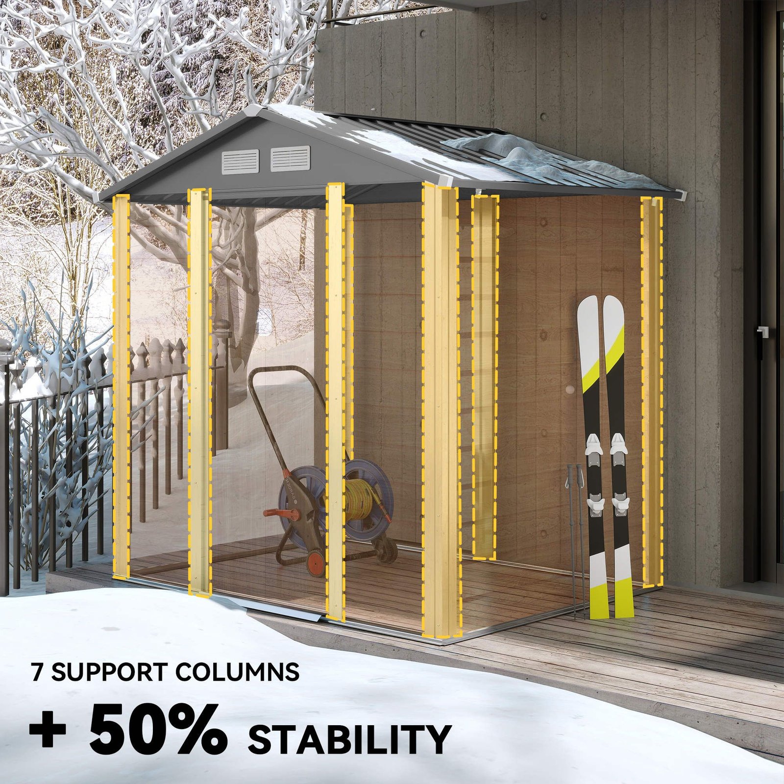 Outsunny 6.5 x 5ft Metal Garden Shed, House Hut Gardening Tool Storage with Ventilations, Sliding Door, Sloped Roof for Garden, Patio, Brown - Image 5