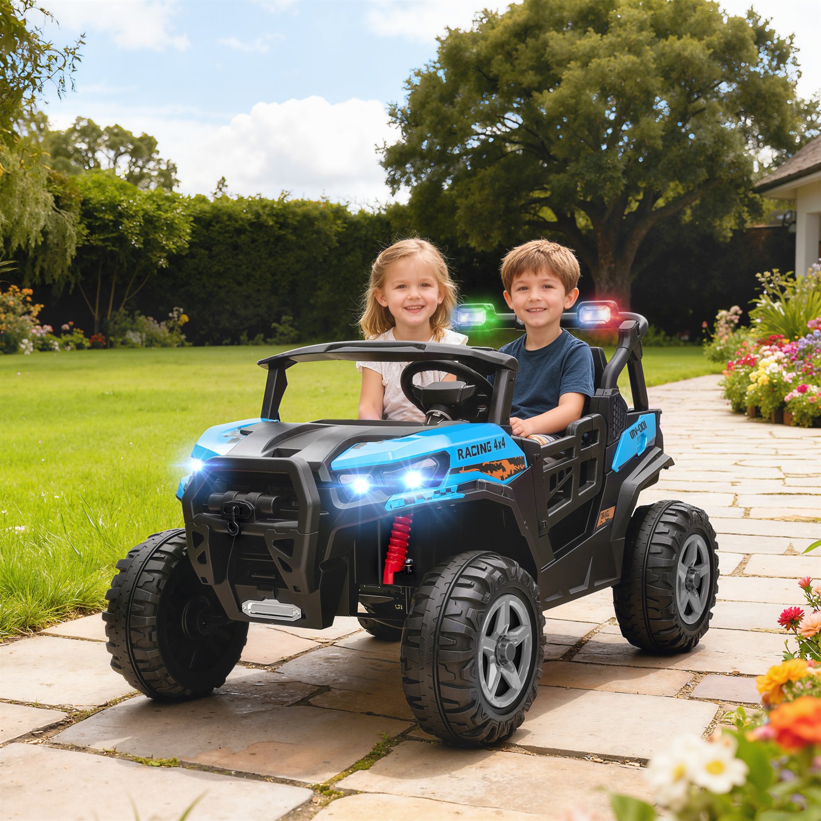 AIYAPLAY 24V Electric Ride on Car, 2-Seater Electric Car for Kids with Remote, Bluetooth, Soft Start, Suspension Spring, Blue - Image 2