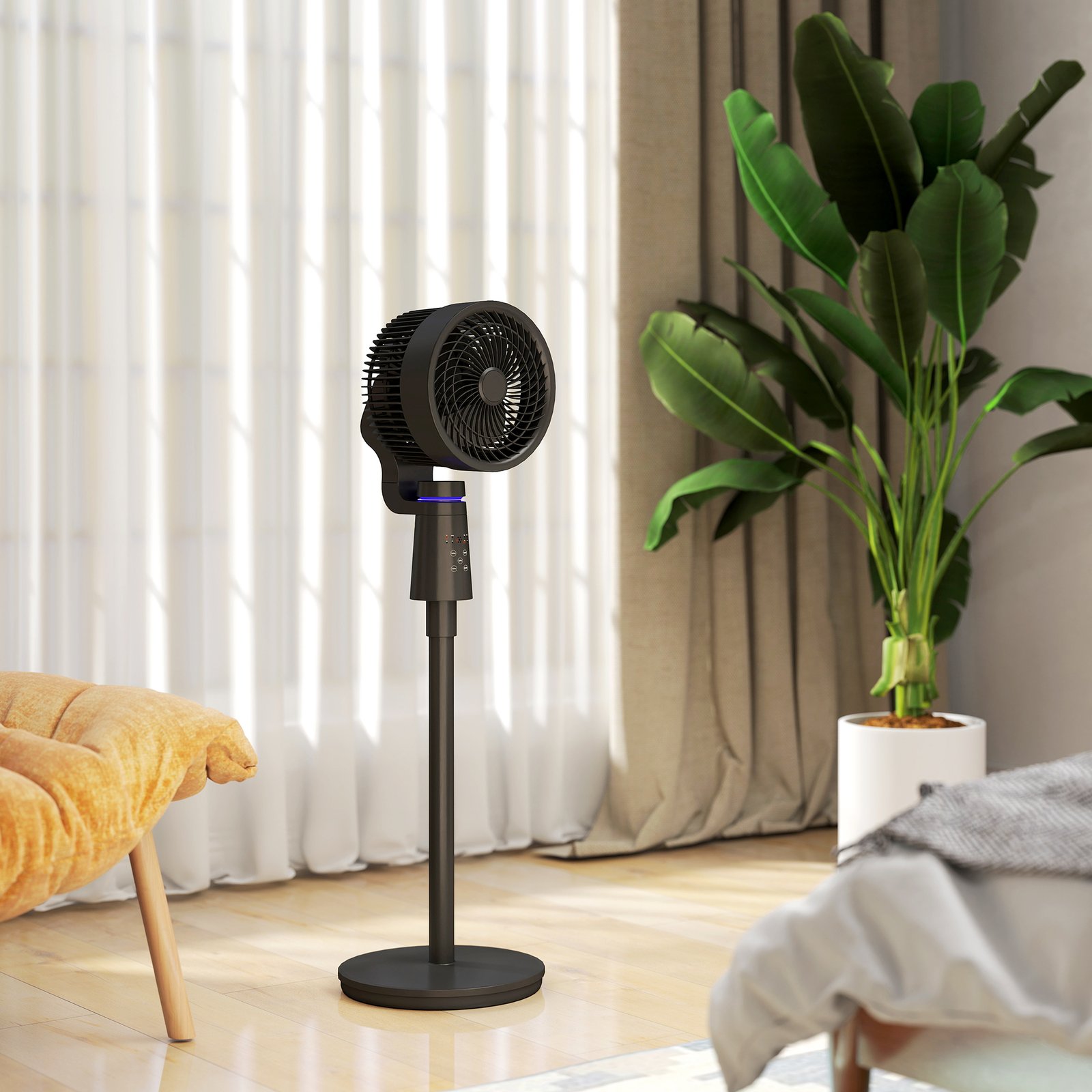 HOMCOM Pedestal Air Circulation Fan with Oscillating, Light Off, Black - Image 9