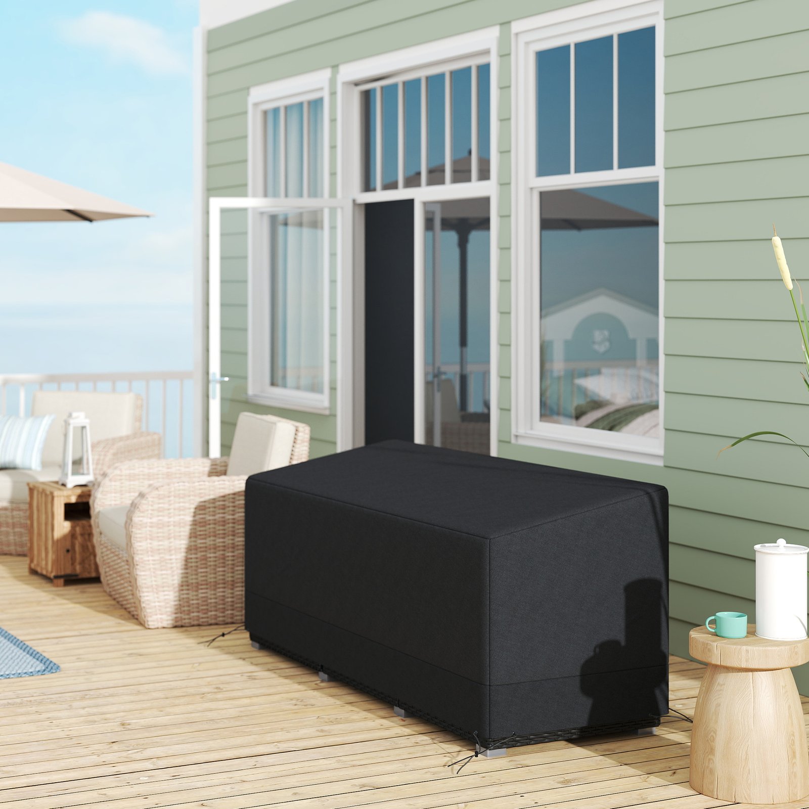 Outsunny Rectangular Patio Garden Furniture Cover Waterproof for 3 Seater Sofa Bistro Set, UV Resistant Protection 600D Oxford Fabric Rattan Lounge Clean Cover, 190 x 72 x 76cm, Black - Image 2