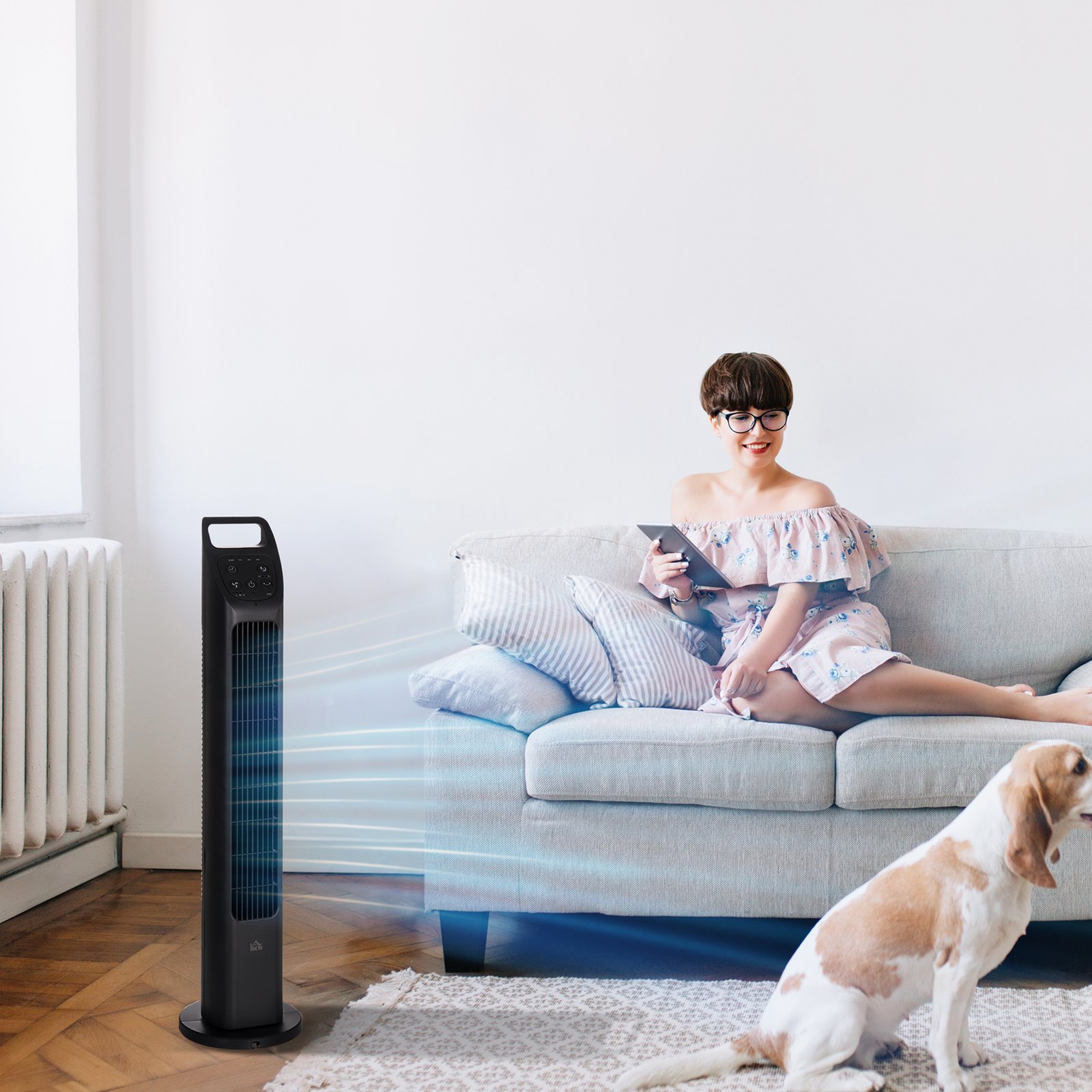 HOMCOM 31" Oscillating Tower Fan with Remote Control, 4H Timer, 3 Speed 3 Modes, Quiet Electric Floor Standing Fan for Home Bedroom Office, Black - Image 2