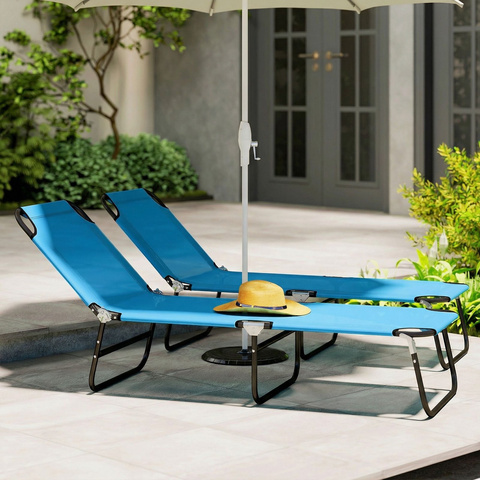 Outsunny Garden Sun Lounger, with Five-Position Back - Sky Blue - Image 9