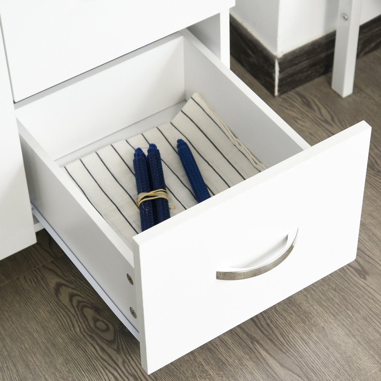 HOMCOM Kitchen Cupboard, 183cm Tall Storage Cabinet with Countertop, Sideboard with 3 Small Drawers, Flip Up Top Door, 3 Cabinet Doors and Open Shelves, 100W x 39.5D x 183.5H cm, White - Image 9