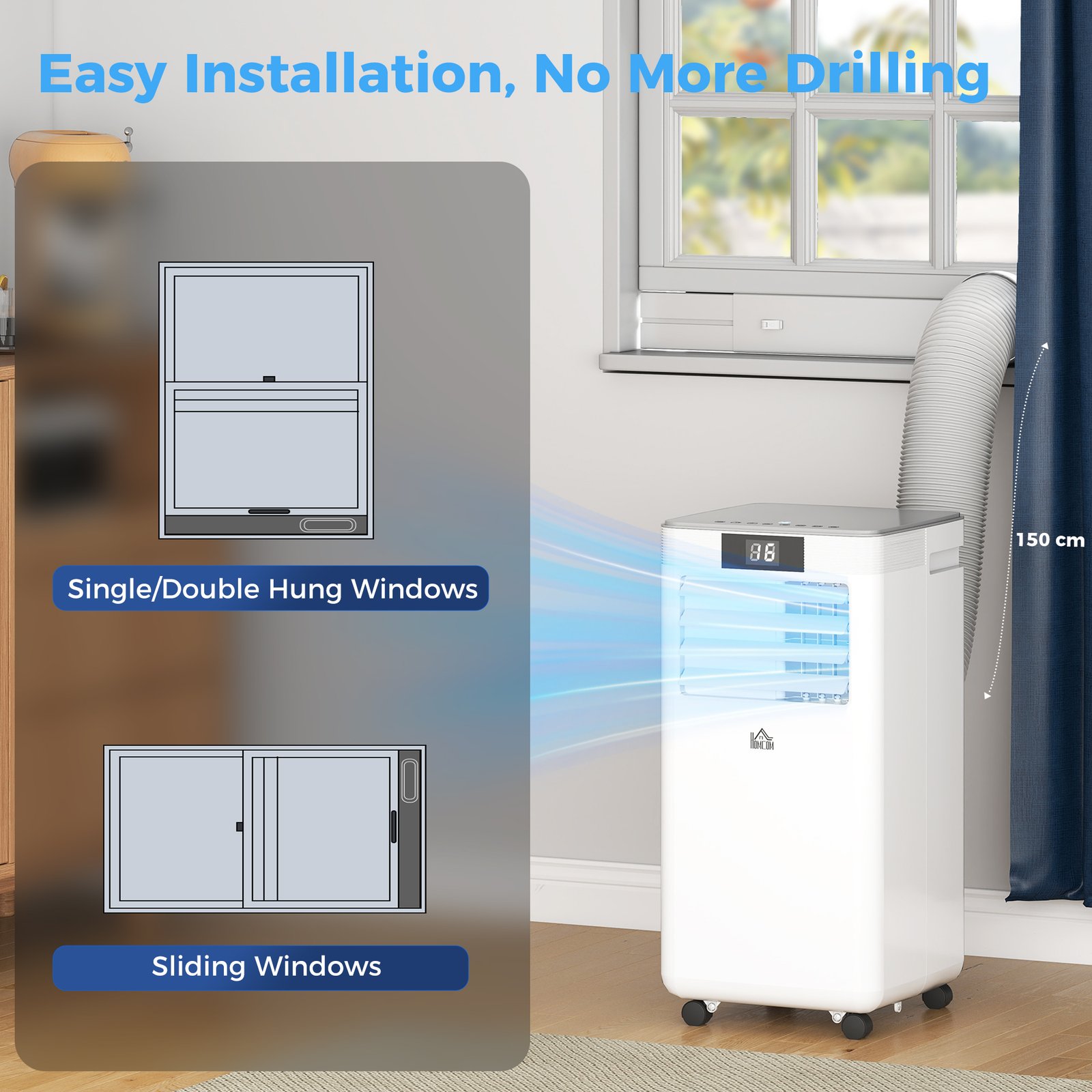 HOMCOM 10000 BTU Air Conditioning Unit, 4-in-1 Portable Air Conditioner, Dehumidifier, Cooling, Fan, Sleep Mode, with Remote Control, LED Display, 2 Speeds, 24H Timer, Window Venting Kit, 22m² - Image 8