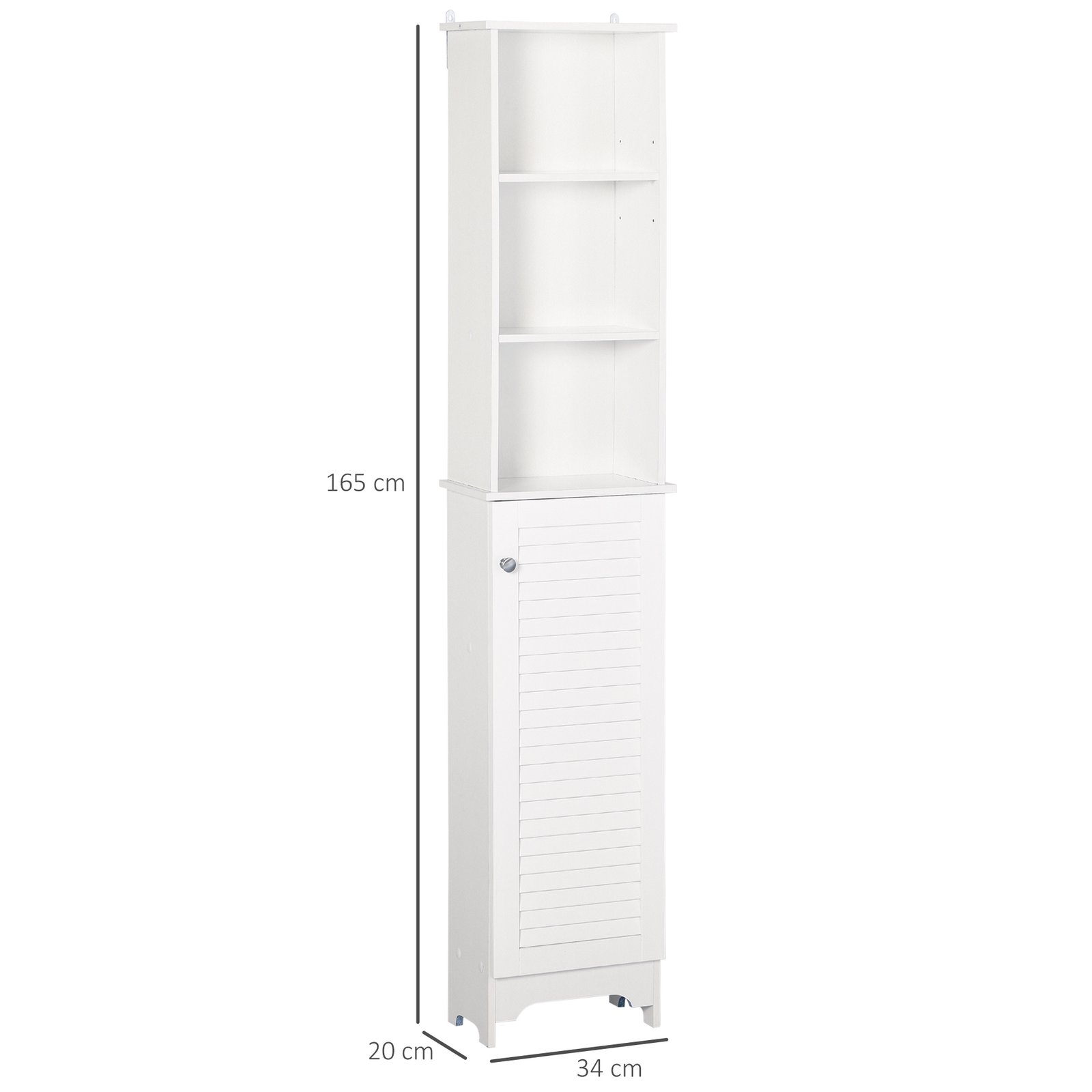 HOMCOM Tall Bathroom Cabinet, Freestanding Slim Bathroom Storage Unit with Adjustable Shelves and Shutter Door, Floor Storage Cupboard with 6 Shelves, 165H x 34W x 20D cm, White - Image 3