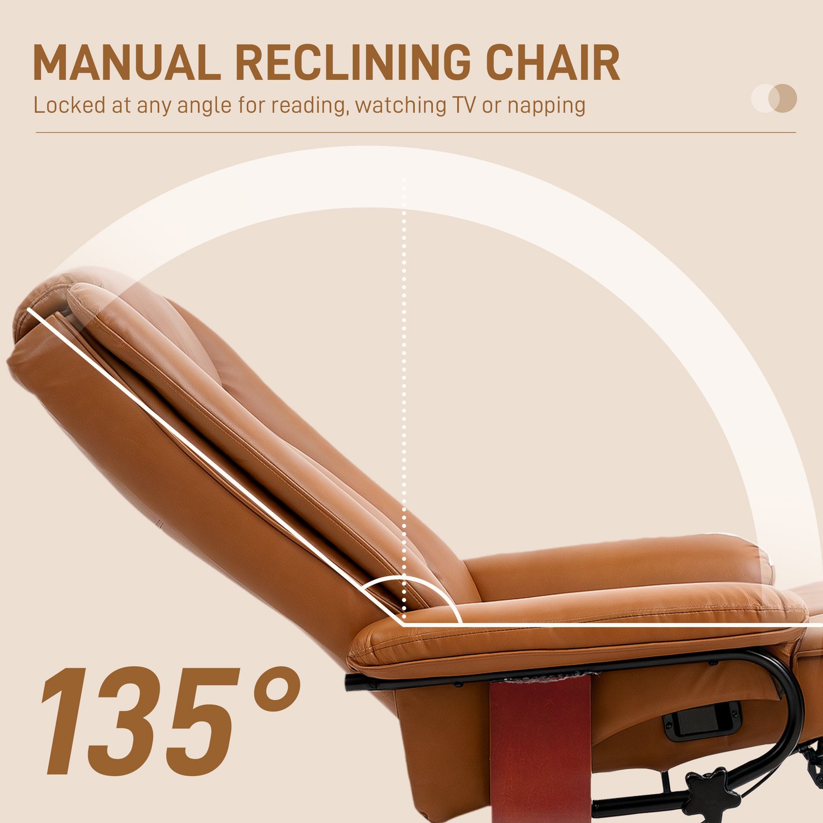 HOMCOM Faux Leather Recliner Chair - Brown - Image 4