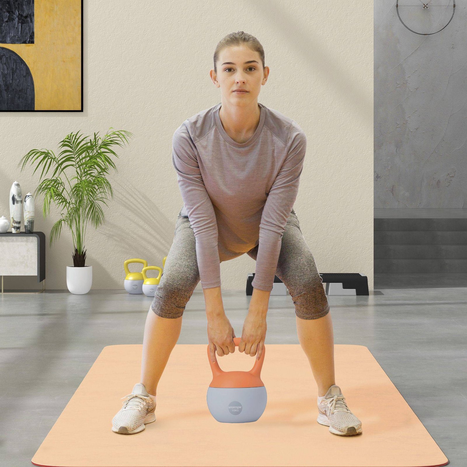 SPORTNOW 10KG Soft Kettlebell, Kettle Bell with Non-Slip Handle for Home Gym, Weight Lifting, Strength Training, Orange/Grey - Image 2