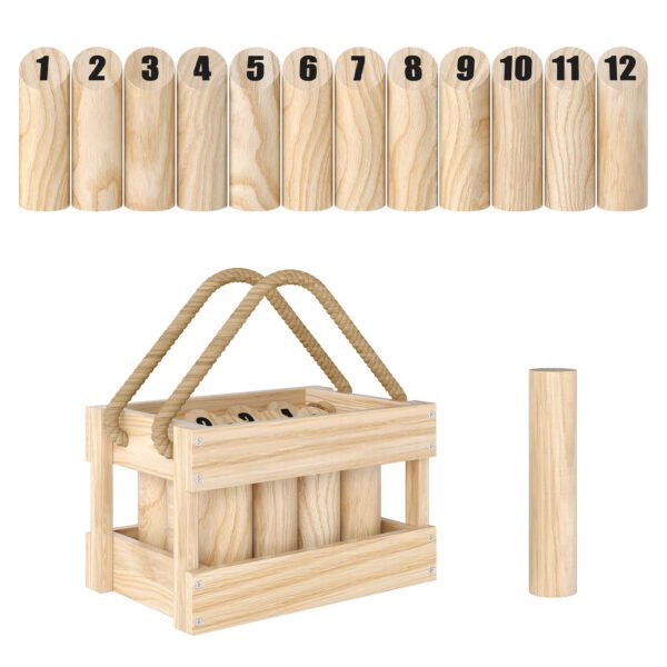 SPORTNOW Wooden Scatter Game Set, Numbered Skittles Throwing Game with 12 Skittles, 1 Throwing Pin and Carrying Box SPORTNOW Wooden Scatter Game Set, Numbered Skittles Throwing Game with 12 Skittles, 1 Throwing Pin and Carrying Box