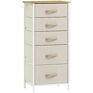 HOMCOM Chest of Five Fabric Drawers - Beige