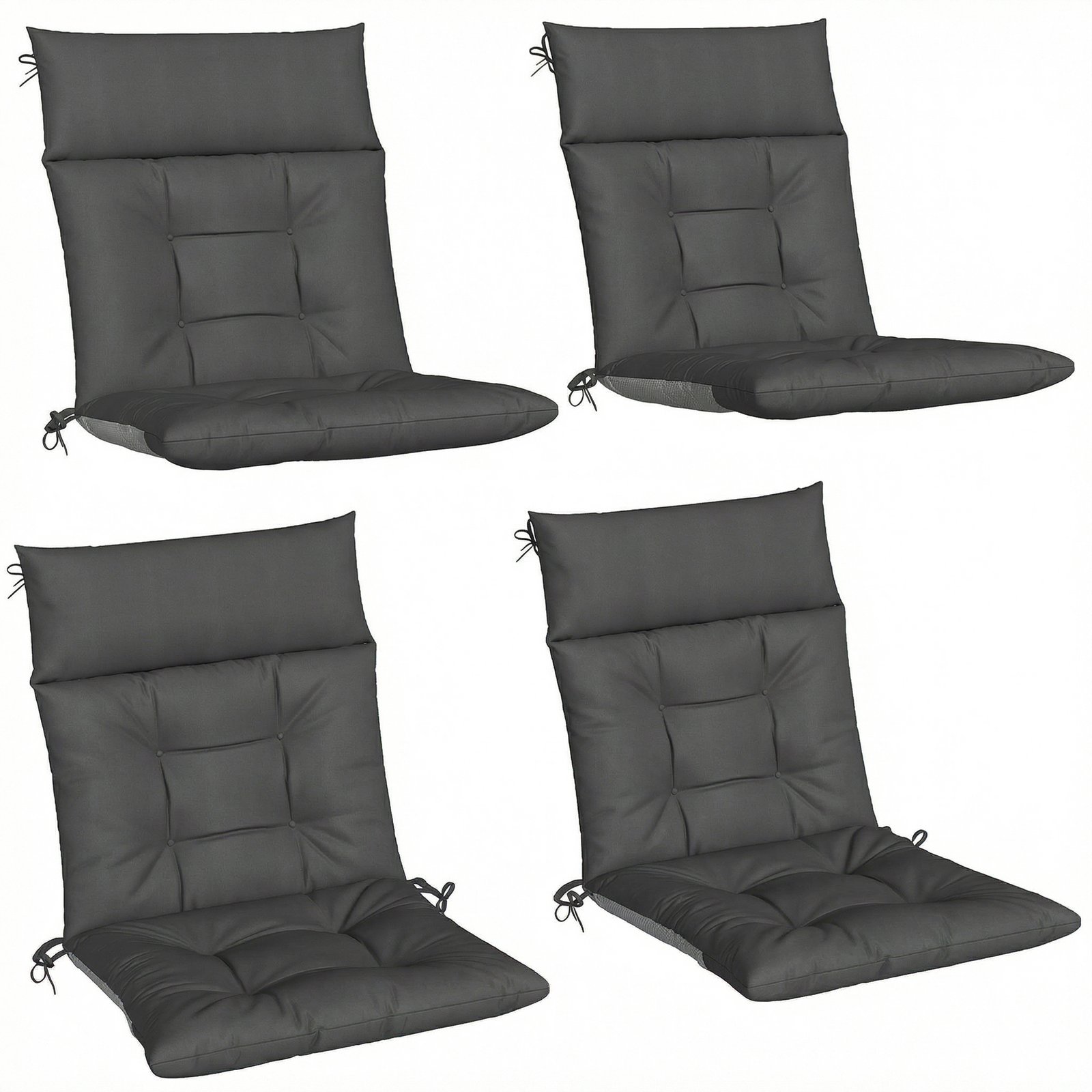 Outsunny Patio Chair Cushions Set of 4, Waterproof Non-Slip Lounge Chair Cushions, 112x53cm, Dark Grey