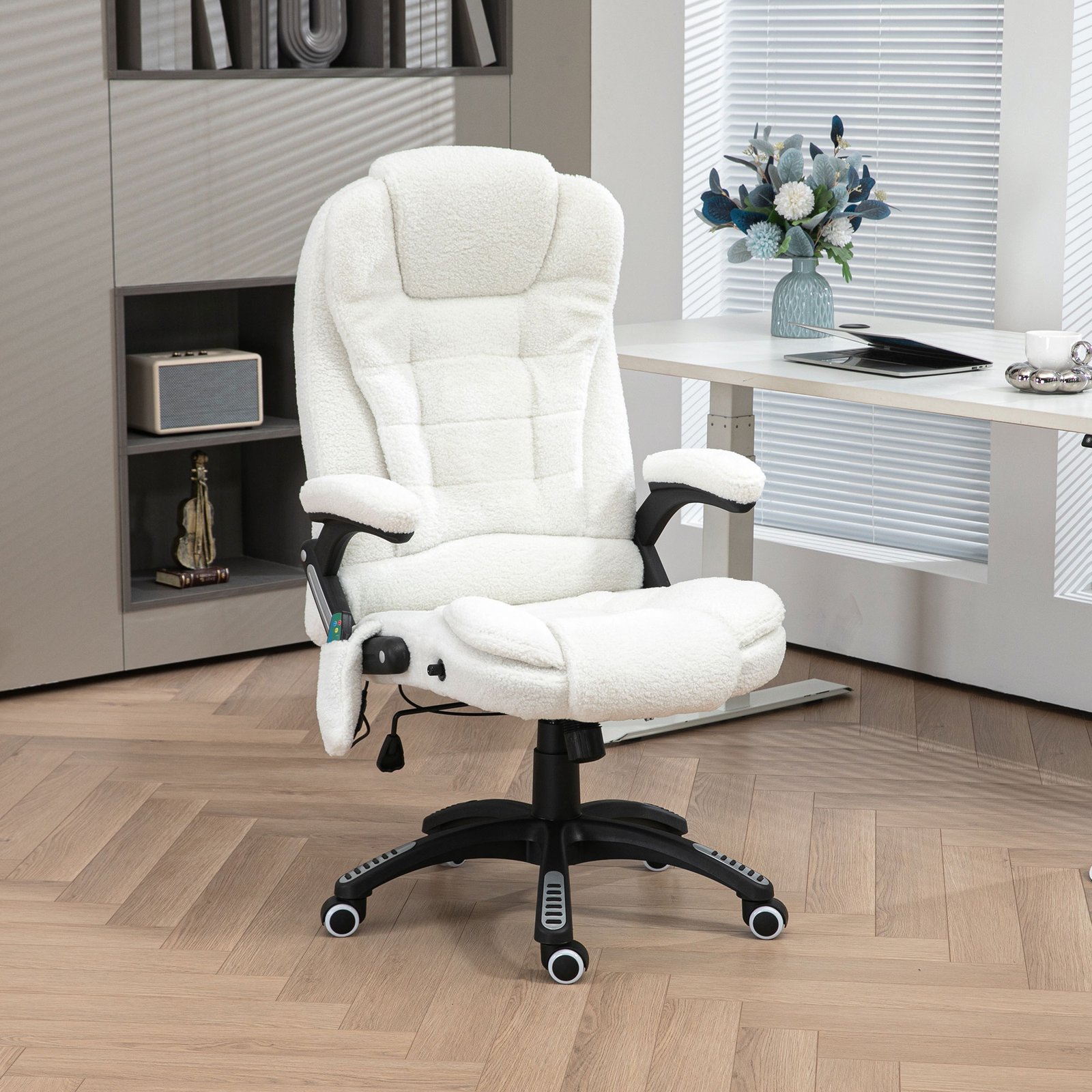 Vinsetto Boucle Six-Point Massage Office Chair - White - Image 2