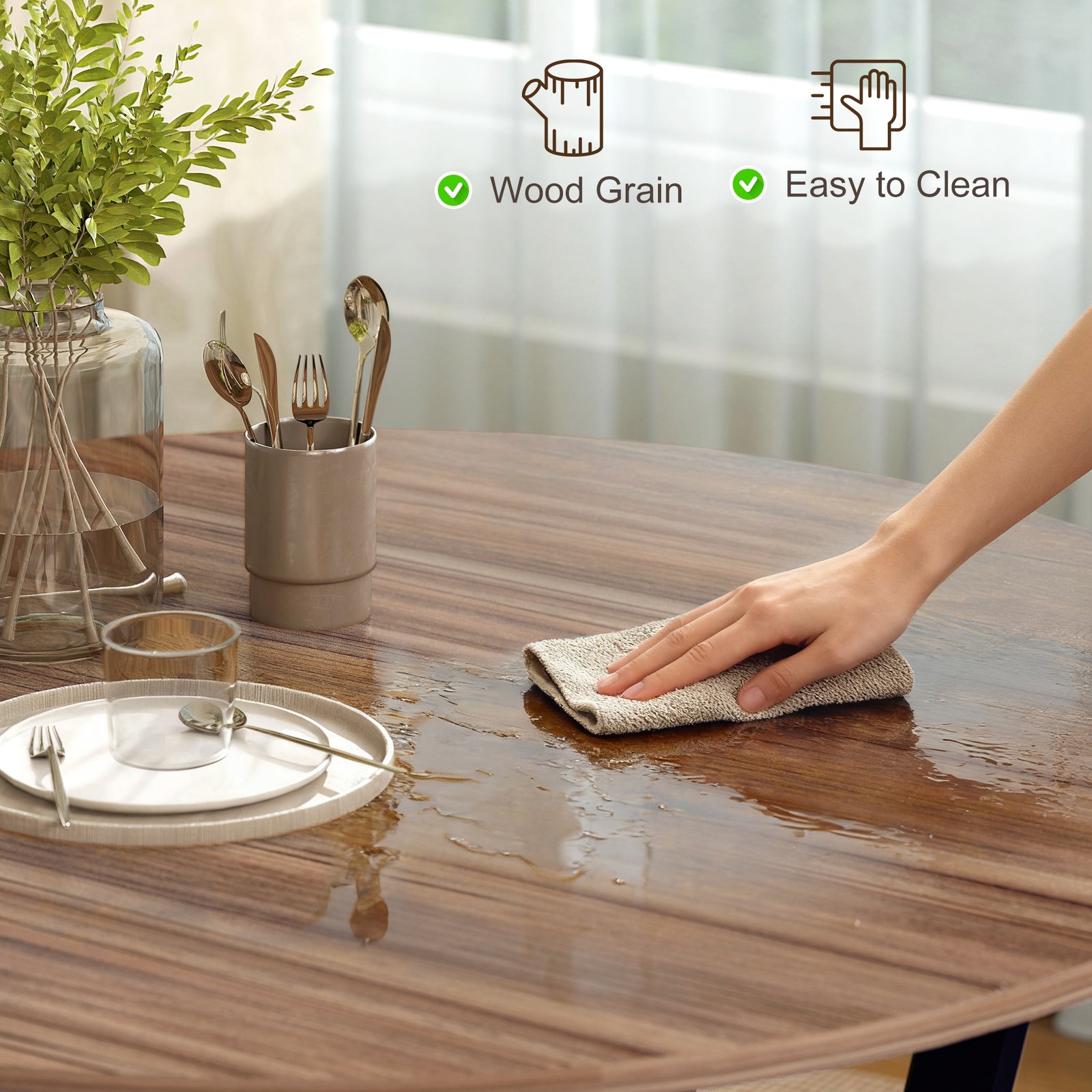 HOMCOM Dining Table, Round Kitchen Table with Black Legs, Anti-slip Foot Pads for Living Room, Dining Room 90 x 76 cm, Brown - Image 8