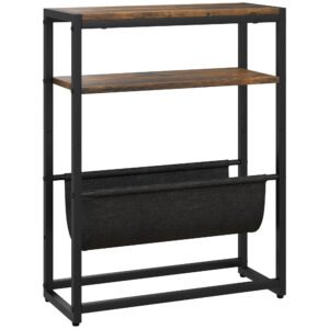HOMCOM Narrow Side Table, End Table with 3-Tier Storage, V-Shaped Magazine Holder for Living Room, Bedroom, 43 x 18 x 56 cm, Ru