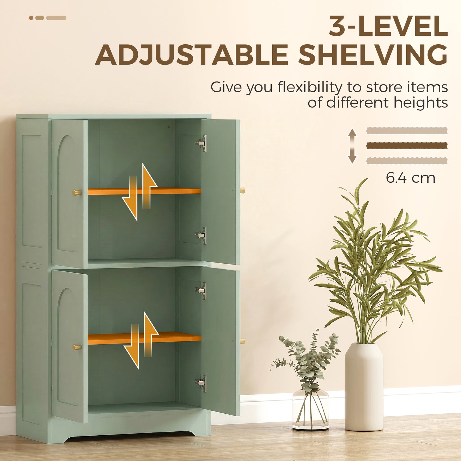 HOMCOM 4-Door Kitchen Storage Cabinet with Adjustable Shelves - Green - Image 6