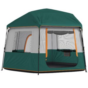 Outsunny Cabin Tent Easy Setup 3000mm Waterproof Camping Tent 4 Person with Carrying Bag Green