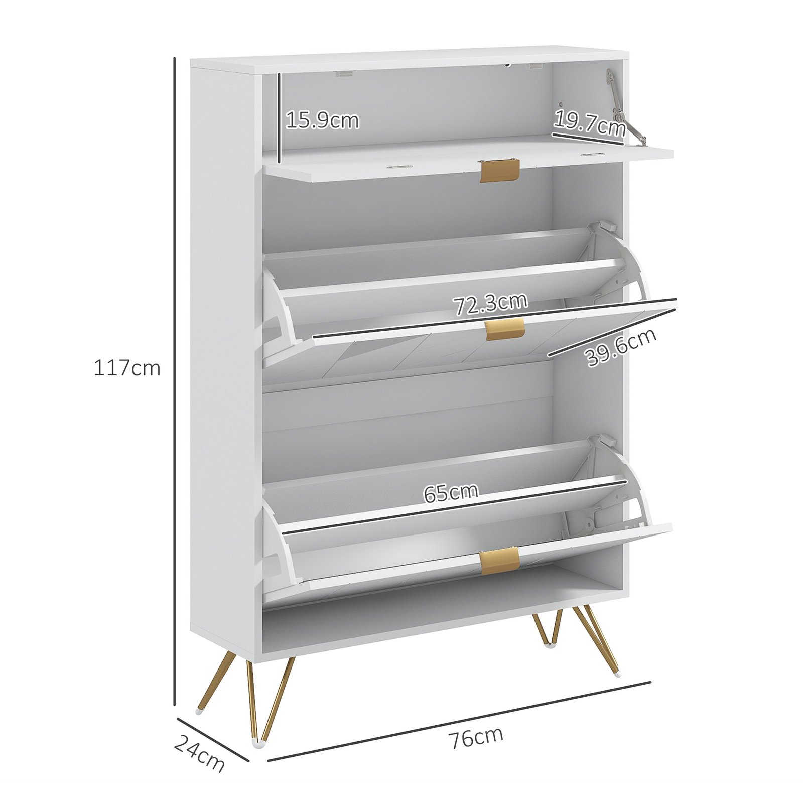 HOMCOM Two Flip Drawer Narrow Shoe Cabinet - White - Image 3