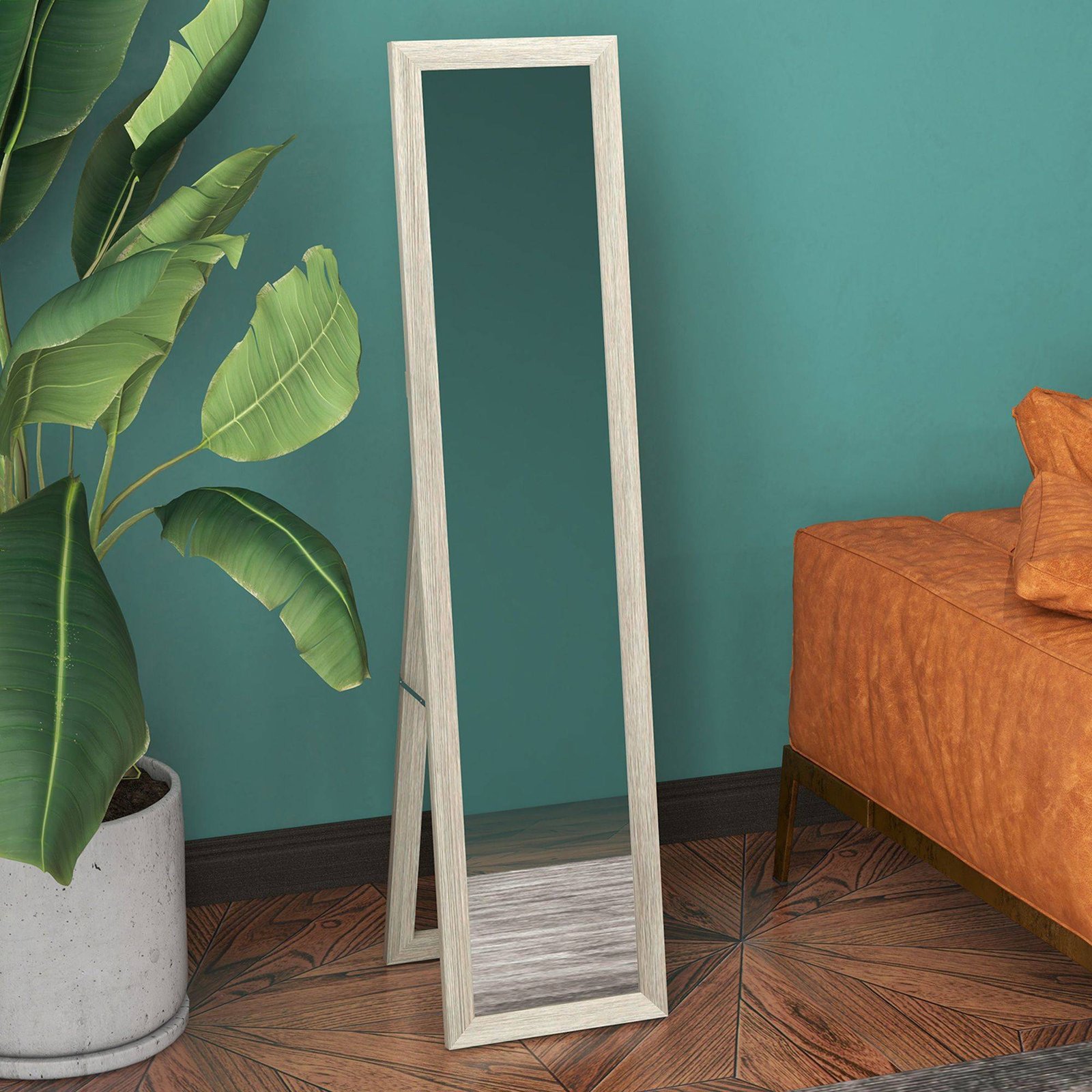 HOMCOM Full Length Mirror, 37 x 157 cm, Hanging or Freestanding, Rectangular Full Body Mirror for Living Room, Bedroom, Grey - Image 2