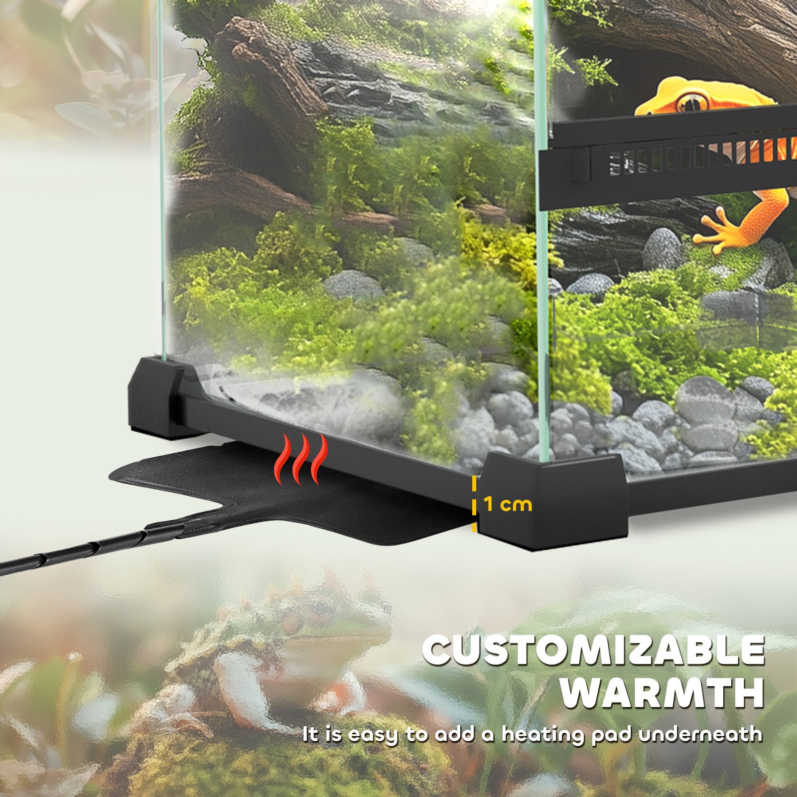 PawHut 12L Vivarium for Lizards, Frogs, Snakes, Turtles, Tortoises w/ Anti-Escape Design, Ventilation - Image 7