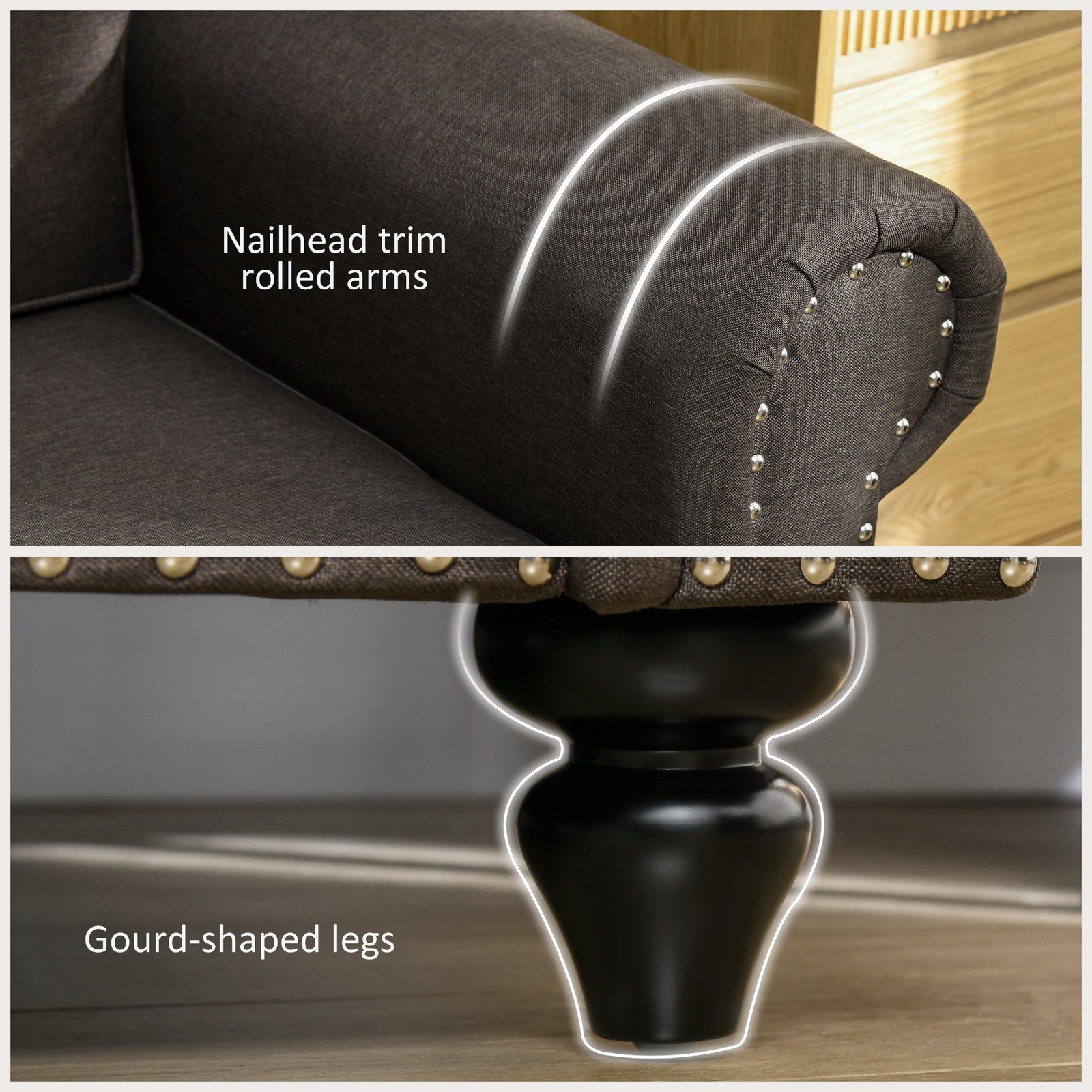 HOMCOM Two-Seater Mid-Century Sofa, with Pocket Springs - Dark Brown - Image 4