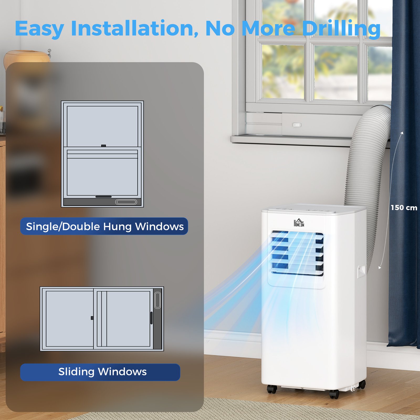HOMCOM 5000 BTU Portable Air Conditioner, 4-in-1 Air Conditioning Unit, Dehumidifier, Cooling, Fan, Sleep Mode, with Remote Control, 2 Speeds, 24H Timer, Window Venting Kit, 12m² - Image 8
