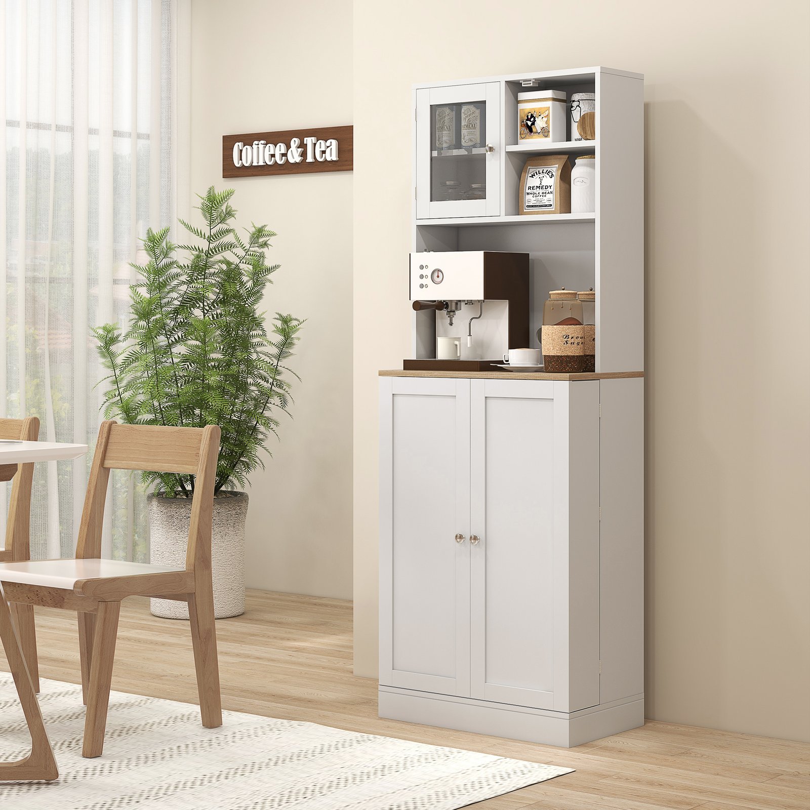 HOMCOM Two-Part Kitchen Storage Cabinet - White - Image 9