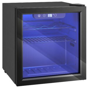 HOMCOM 12 Bottle Wine Cooler, 36 Litre Capacity, 4-16°C Under Counter Drinks Beer Wine Fridge with Glass Door, LED Light, Black