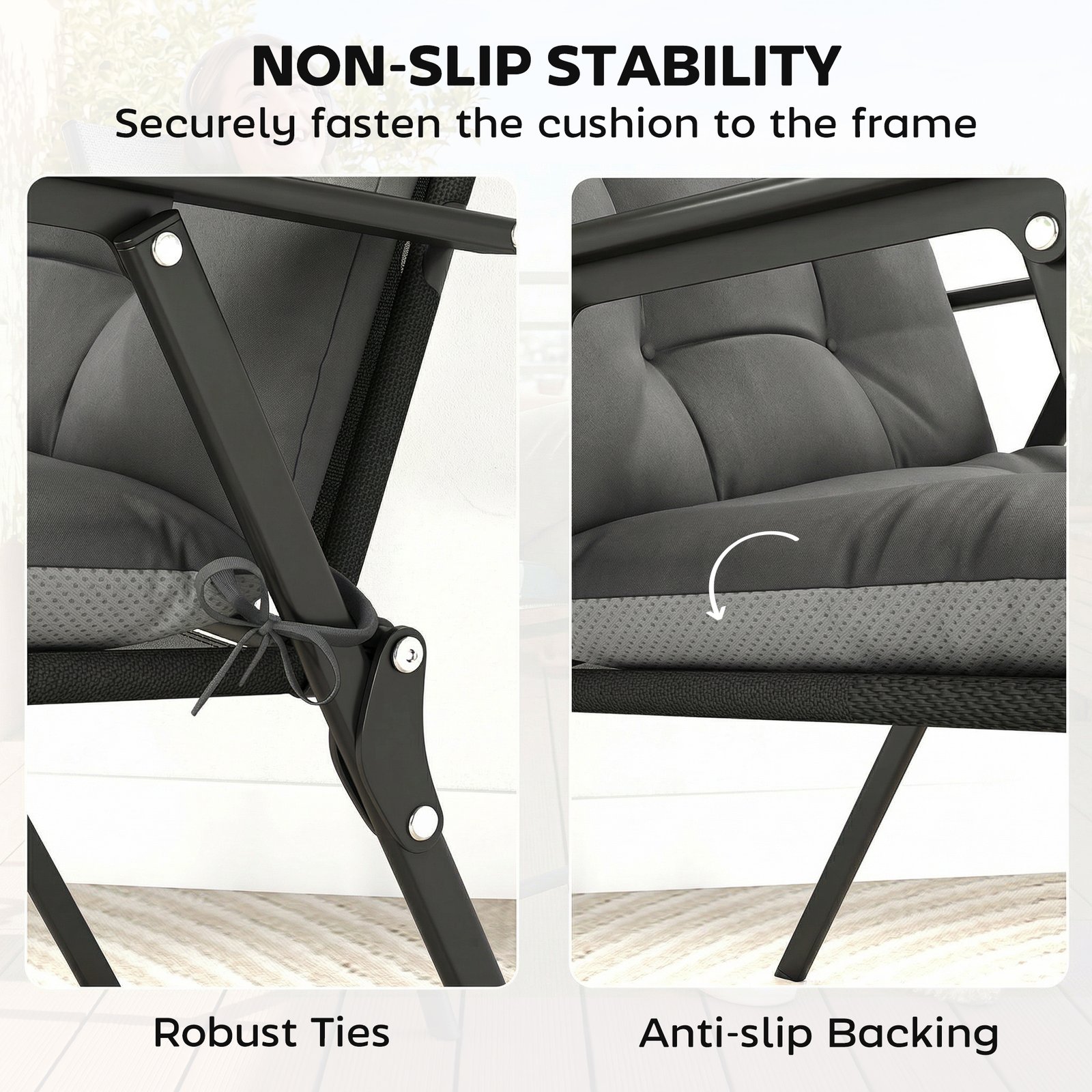 Outsunny Patio Chair Cushions Set of 4, Waterproof Non-Slip Lounge Chair Cushions, 112x53cm, Dark Grey - Image 6