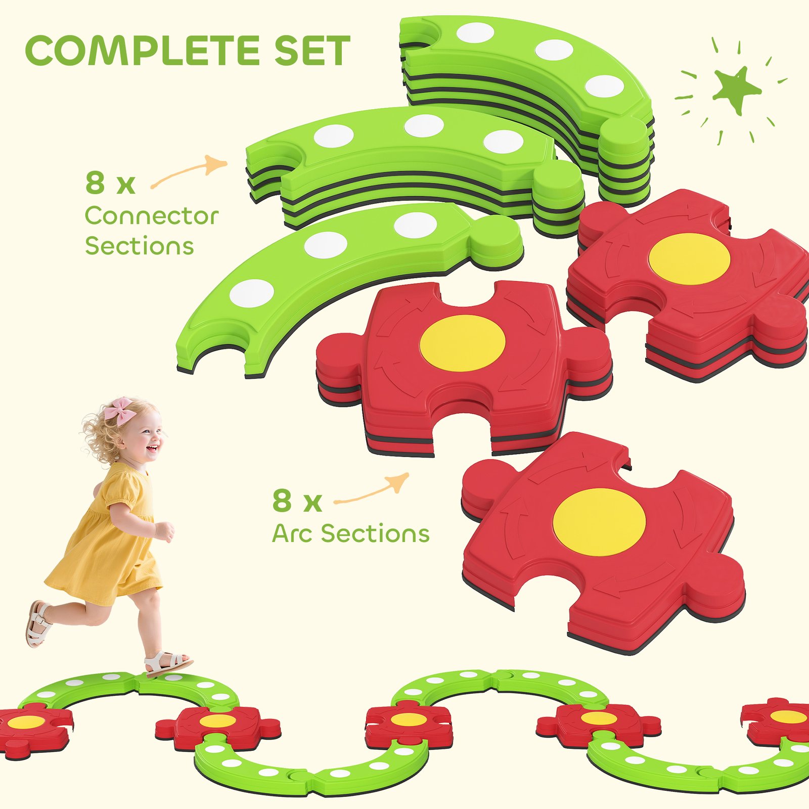 AIYAPLAY 13 PCS Kids Balance Beam Stepping Stones Set with Non-slip Textured Surface, Outdoor Indoor for Toddlers, Green - Image 4