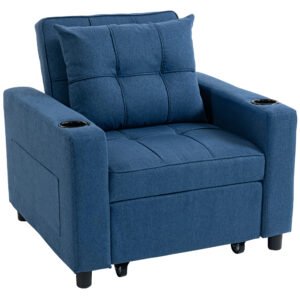 HOMCOM 3-in-1 Single Sofa Bed, Convertible Sleeper Chair Bed with 3-level Adjustable Back - Dark Blue