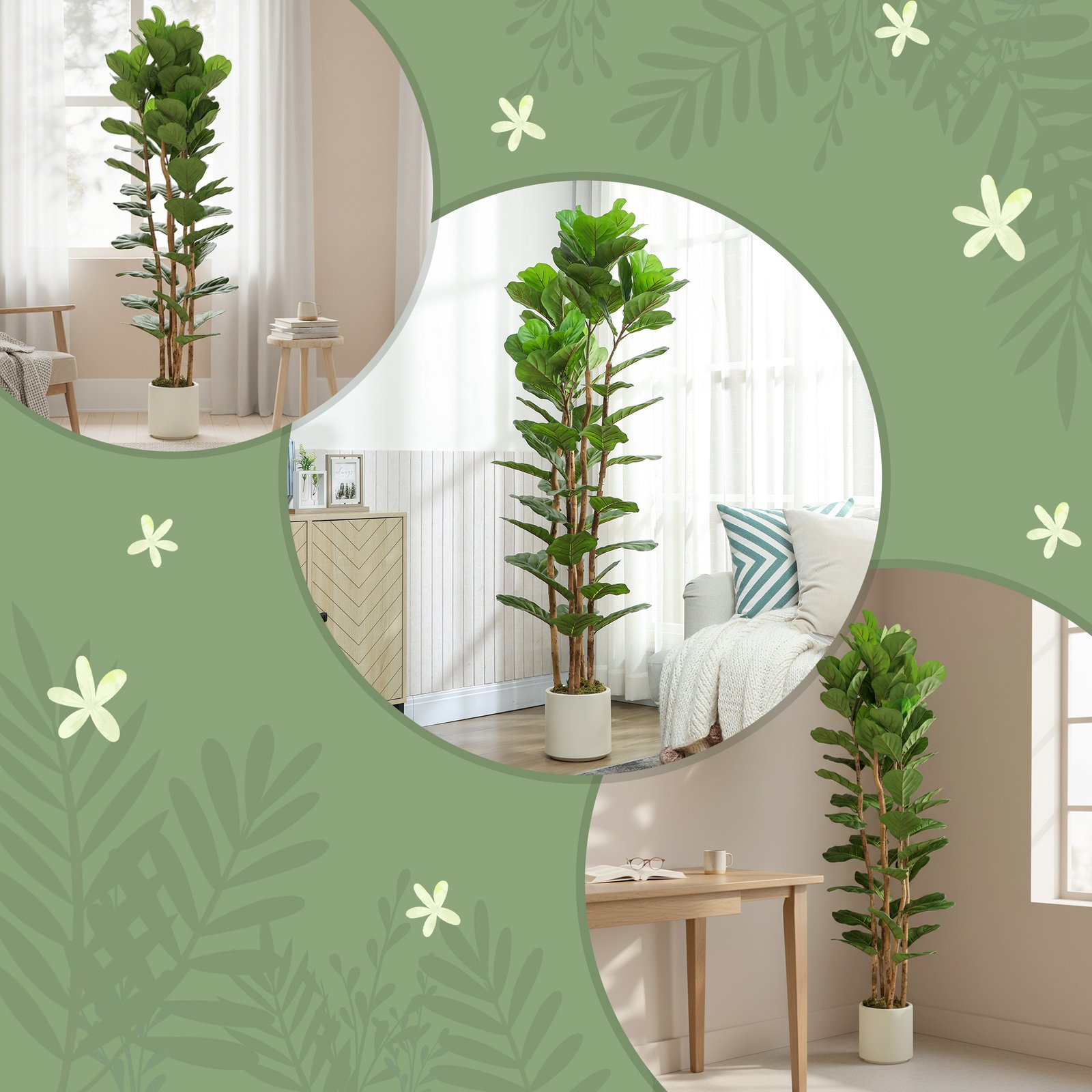 HOMCOM 180cm Artificial Fiddle Leaf Fig Tree - Green - Image 7