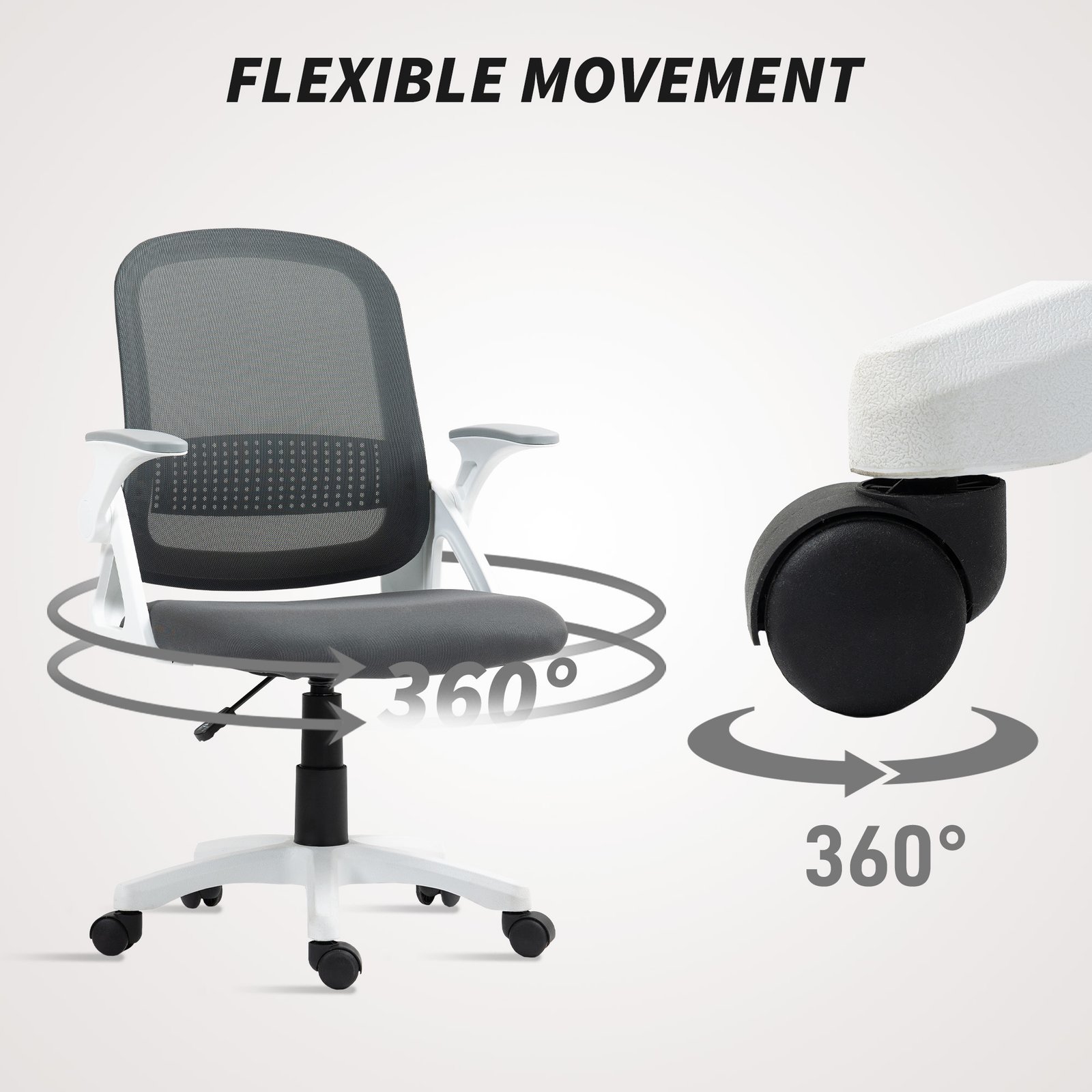 HOMCOM Breathable Mesh Office Chair, Ergonomic Swivel Computer Chair with Flip-up Armrests, Lumbar Back Support for Home/Office, Grey - Image 8