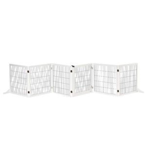 PawHut Wooden Pet Gate, Freestanding Dog Safety Barrier with 2 Support Feet, White