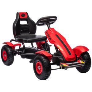 HOMCOM Pedal Go Kart, Kids Ride On Racer with Adjustable Seat, Inflatable Rubber Tyres, Handbrake for Ages 5-12 Years - Red
