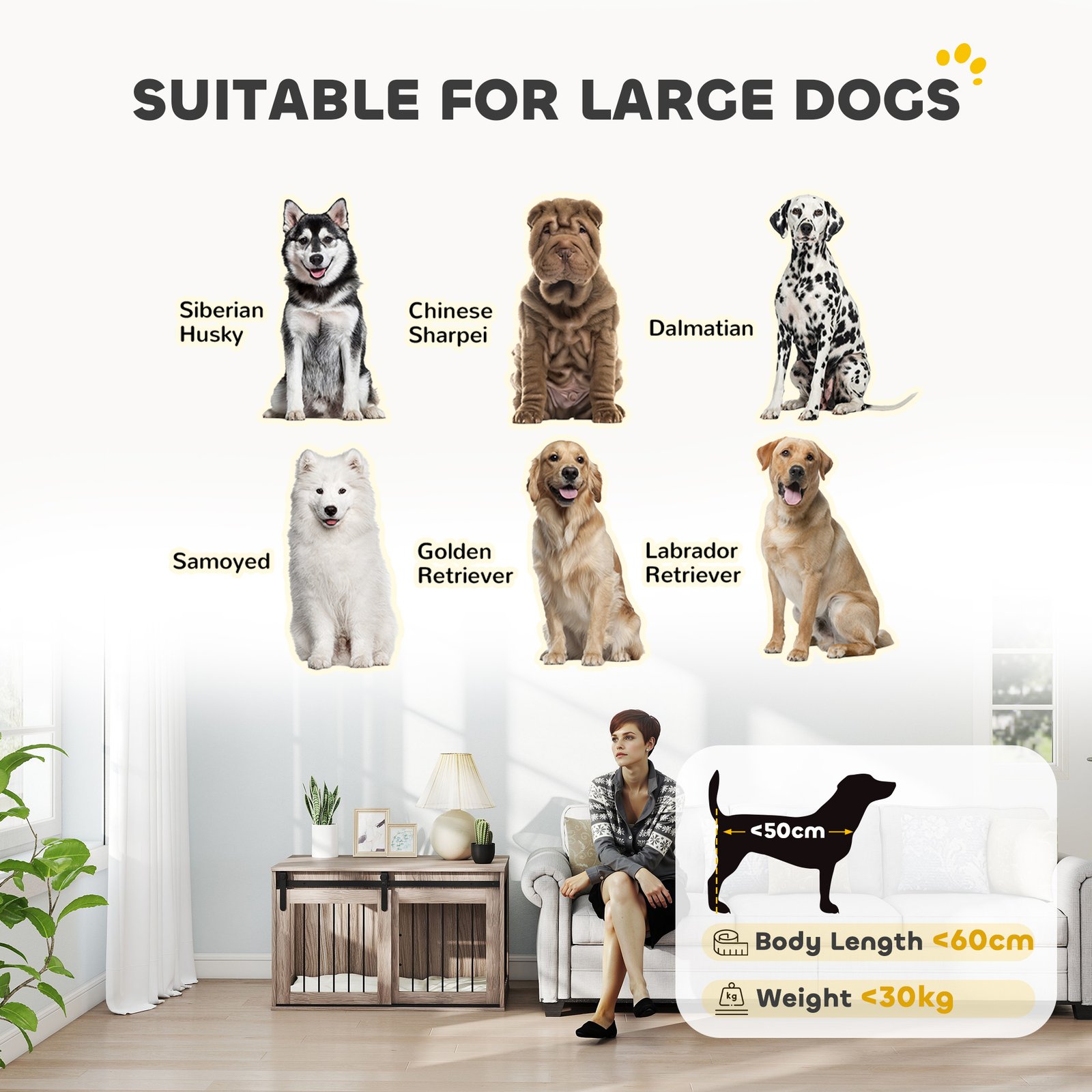 PawHut 98cm Dog Crate Furniture with Removable Cushion for Large Dogs - Brown - Image 4