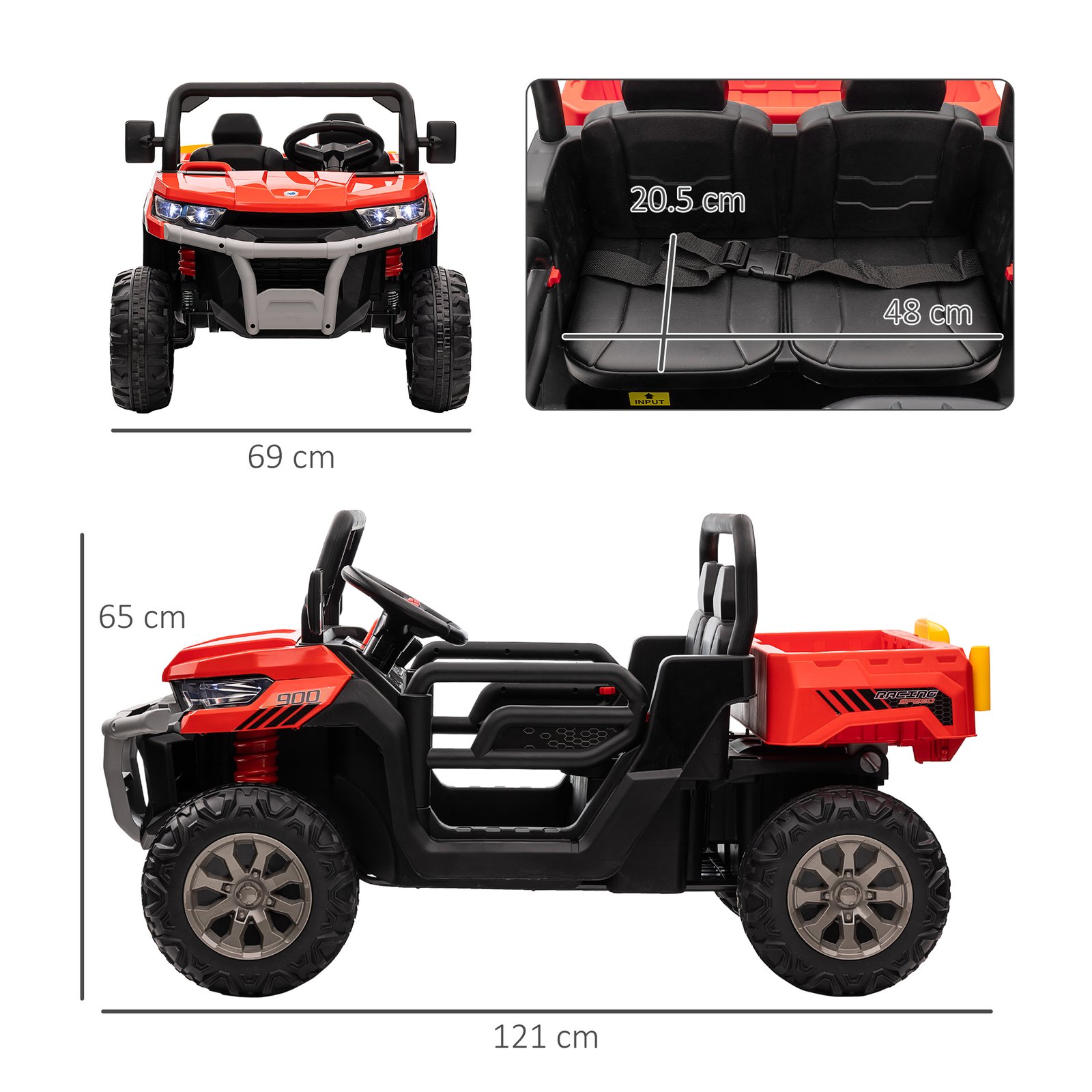 HOMCOM 12V 2 Seater Kids Electric Ride-On Car with Electric Bucket, Remote Control - Red - Image 3