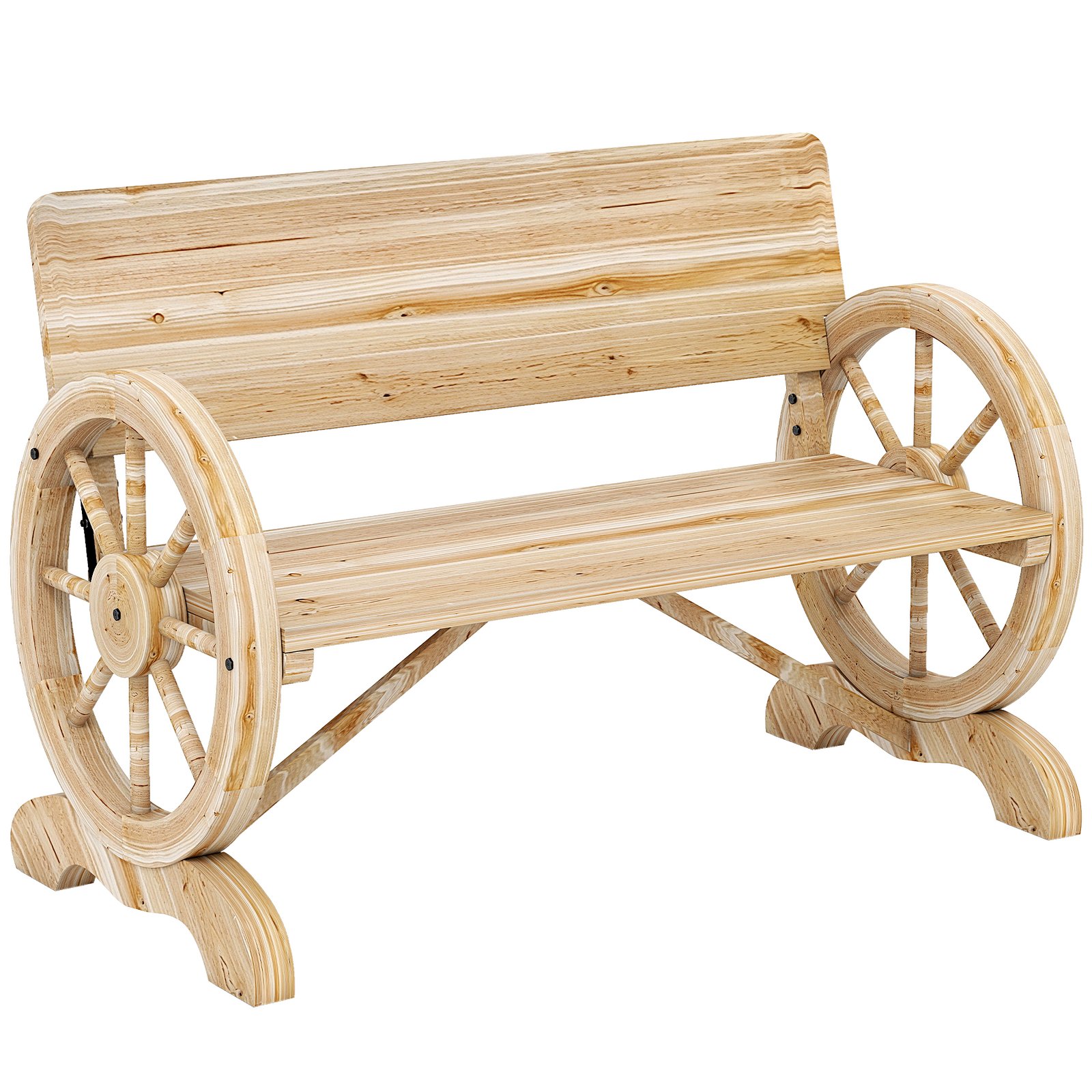Outsunny Fir Wood 2-Seater Outdoor Garden Wagon Wheel Bench, Natural Wood Finish - Image 9