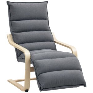 HOMCOM Curved Wooden Accent Chair, with Adjustable Footrest - Drak Grey